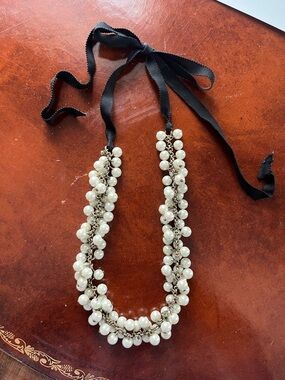 J Crew Pearl Cluster Ribbon Tie Necklace - White